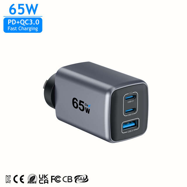 Universal 65W GaN PD PPS QC 3.0 Fast USB C Wall Charger, Travel Adapter with UK AU Plug, Perfect for Laptop Smartphone Tablet