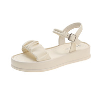 Sandales d'été à glissière Sandales plates d'extérieur pour femmes Sandales en cuir décontractées pour femmes