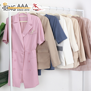 เสื้อเบลเซอร์ยาวทรงวินเทจ KingAAA สำหรับผู้หญิง <span class=keywords><strong>มือ</strong></span><span class=keywords><strong>สอง</strong></span> พร้อมเข็มขัด คาดเอวได้ สไตล์เรโทร เหมาะสำหรับใส่ทำงาน ให้ลุคสง่างาม - Product Image 1