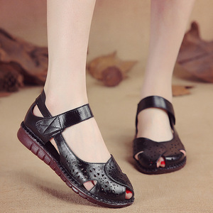 Nuove Scarpe Estive Vintage <span class=keywords><strong>da</strong></span> Donna, Sandali Casual con Motivi Floreali in Stile Folk, Scarpe in Vera Pelle a Rete per Signore Anziane - Product Image 4