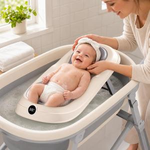 Transat de Bain Bébé Intelligent avec Détection de Température, Écran Anti-Buée, Support en TPE Souple, Pliable, Fixation Murale, pour Nouveau-né, Plus OEM - Product Image 1