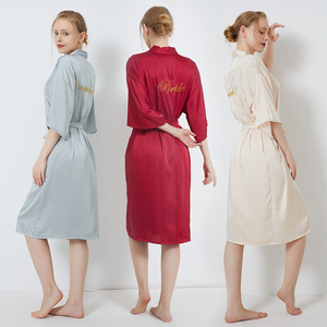 Luxurious Satin Women's Knee-Length Morning <strong>Pyjamas</strong> Bridesmaid Robes with Thermal Feature for Summer Bridal Wedding <strong>Parties</strong> - Product Image 6