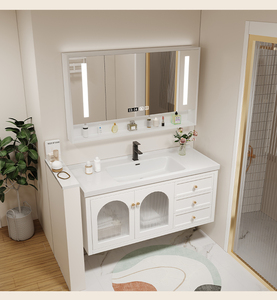 Muebles de baño modernos color crema, lavabo y gabinete combinados, gabinete de pared para baño - Product Image 3