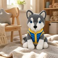 Offre Spéciale : Peluche Chien Gris Tricoté Personnalisable – Vente en Gros de Chien Gris en Peluche Tricoté avec Vêtements