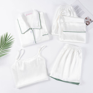 Women's Pajamas 2023 New Style Four Seasons Wearable Sweet Solid Color 5050 Summer Four-Piece Set Thin Home Wear Export 7