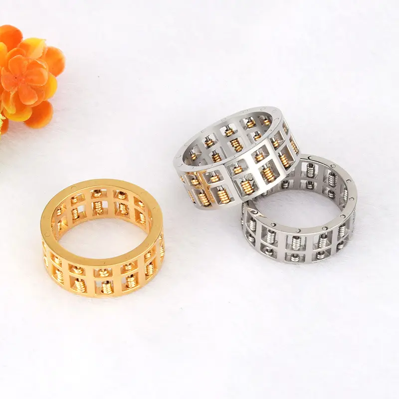 Wholesale fashion punk style gold plated stainless steel abacus bead finger ring jewelry hollow ring unisex women and men