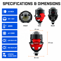 Projecteur de phare bi-LED laser OEM d'usine 2,5 pouces à double optique 6000K 12V 24V, faisceau haut et bas universel, lentille de retrofit