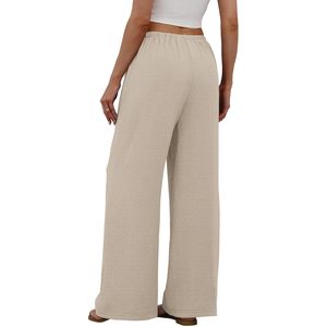 Pantalones Rectos para Mujer, Cintura Alta Elástica con Cordón, Pantalones Palazzo Fluidos con Bolsillos, Transpirables, Holgados, para Verano, Playa y Vacaciones - Product Image 5