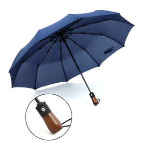 New Arrivals High Quality Automatic Rain <b>Umbrellas</b> 3 Foldable Strong <b>Windproof</b> Travel <b>Umbrella</b> With Wooden Handle - Product Image 3