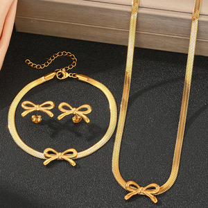 Conjunto de Joyería <span class=keywords><strong>Miou</strong></span> para Mujer, de Acero Inoxidable, con Diseño de Mariposa, Cadena de Serpiente y Lazo, Chapado en Oro, Collares, Pulseras y Aretes, a la Moda - Product Image 3
