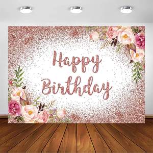 Arrière-plan pour <span class=keywords><strong>photographie</strong></span> d'anniversaire pour filles, toile de fond Rose Gold, <span class=keywords><strong>Blush</strong></span> Floral, paillettes - Product Image 1
