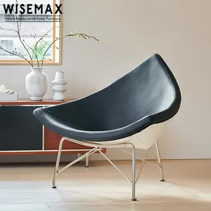 WISEMAX FURNITURE Modern Living Room Leisure Chair Stainless Steel Frame With Genuine Leather Upholstery Lounge Chair For Home