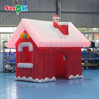Sayok Lumière LED Oxford Tissu Blow Up Noël Grotte Père Noël Décorations Tente Gonflable avec Souffleur
