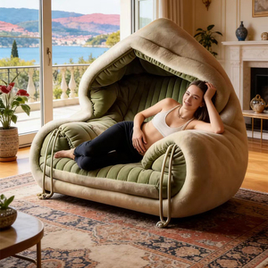 लक्जरी हूडेड नकली फर आलसी सोफा आरामदायक क्लाउड जैसा कि लिविंग रूम लिविंग रूम, होटल लॉबी रिसेप्शन, आर्ट सोफा - Product Image 4