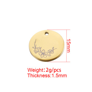 Colgante de disco de acero inoxidable chapado en oro con flor de <span class=keywords><strong>nacimiento</strong></span> personalizada de 15 mm para la creación de joyas de regalo de cumpleaños personalizadas - Product Image 5