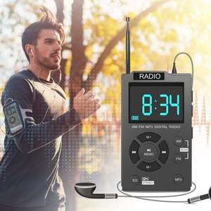 Mini Radio de Bolsillo AM FM con Reproductor MP3, Pantalla LCD, Recargable de 600mAh, 90g, Portátil, con Auriculares, para Deportes y Viajes - Product Image 1