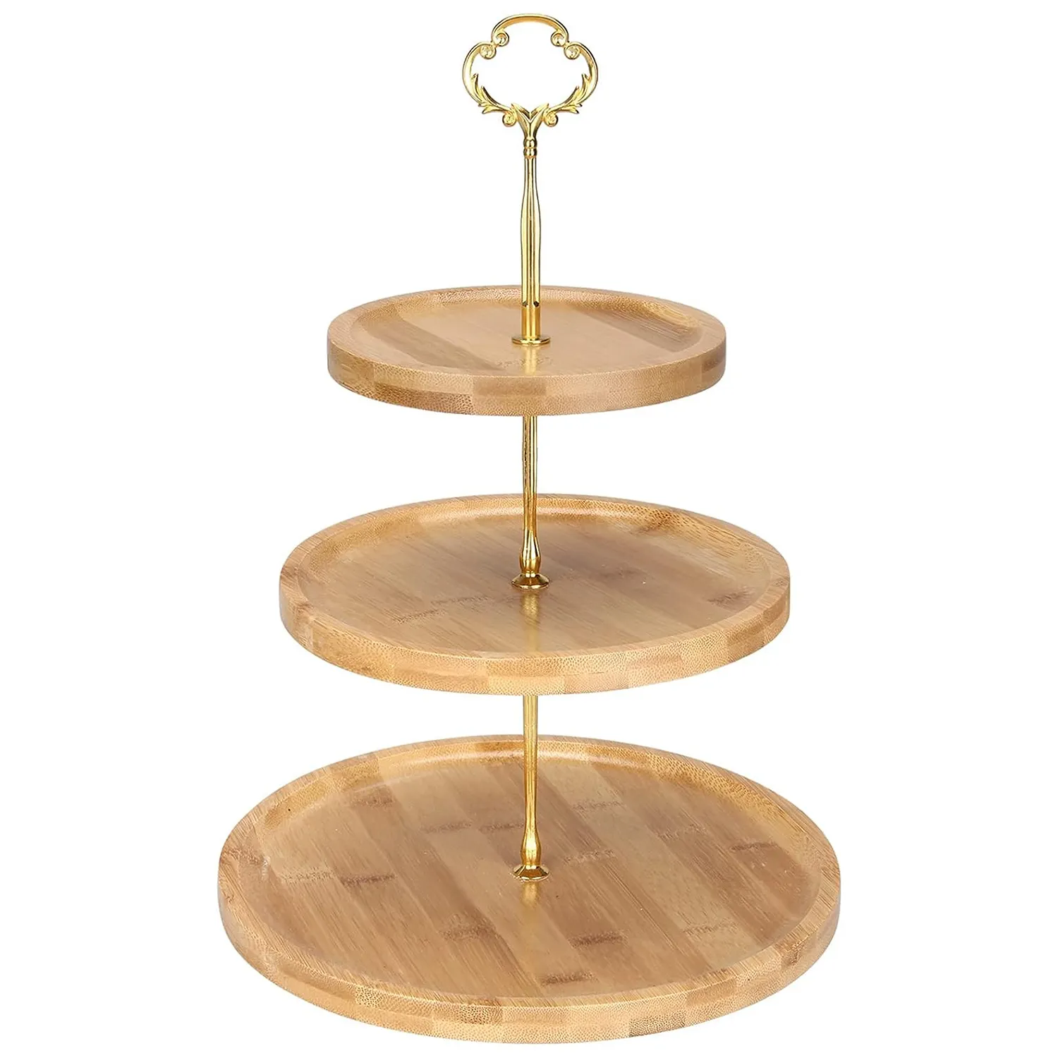 3-Tier Bamboo Wooden Cupcake Stand Dessert and Wedding Cake Display Serving Platter Tiered Tray Cake Holder Tool