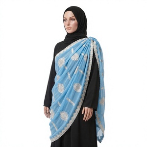 Wholesale Leaf Embroidery Lace Trim Soft Lightweight Breathable Cotton Women Shawl Daily Wear <b>Scarf</b> Wrap Bulk OEM ODM Custom - Product Image 3