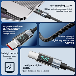 Câbles de données E-Mark 100 Watts, 1 mètre, 100w Type C vers Type C, câble de charge super rapide, câble noir, charge rapide USB-C - Product Image 4
