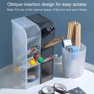 Ucuz fiyat <span class=keywords><strong>2</strong></span> adet çok fonksiyonlu 4 ızgara masaüstü kalem tutucu ofis okul saklama kutusu şeffaf plastik kutu masa kalem organizatör - Product Image 4