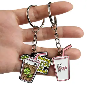 Promotional Metal Key Chains Custom Logo Keyring Designer Cute Key Ring Kawaii Enamel Bubble Milk Tea Boba Keychain Accessories