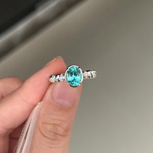 Anillo Fino de Plata de Ley S925, Premium, Mediano, Turmalina Azul Neón Antigua de Paliba, Colorida, Estilo Espiral de Masa Frita Brillante para Mujer - Product Image 4