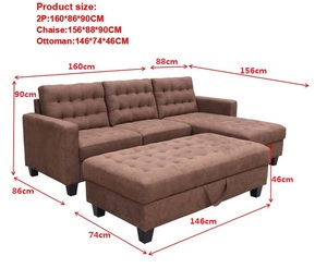 Sofá Seccional Moderno en Forma de L de Gamuza Marrón con Almacenamiento y Tela Ecológica para Sala de Estar - Product Image 4