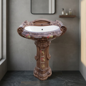 Lavabo sur pied en céramique colorée personnalisée avec piétement complet pour salle de bain moderne, hôtel, villa - Product Image 4