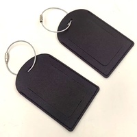 Tag Bagasi Kulit PU Hitam Custom dengan Loop Kawat Baja, Logo Debossed Custom, Penutup Privasi, Tag ID Koper