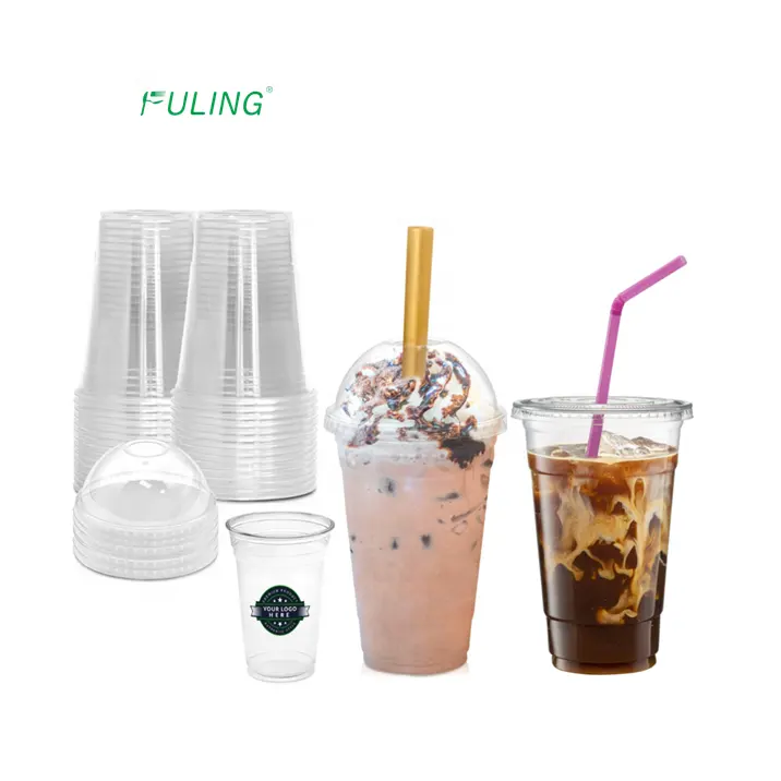 Tasse à café froide en plastique, transparente, 8oz 9oz 10oz 12oz 16oz 20oz 24oz, bulle à thé, avec impression personnalisée