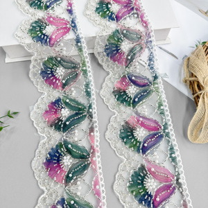 Bordure en dentelle perlée brodée en patchwork de mailles colorées <span class=keywords><strong>pour</strong></span> la décoration de vêtements, col de robe, accessoires de mariage et de mode DIY - Product Image 4