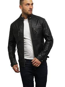 Brandslock Unisex <b>Genuine</b> Leather Biker Jacket Stand Collar Windproof Waterproof Camouflage Pattern Front Loose Fit Winter Ready - Product Image 4