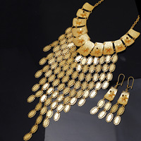 Parure de bijoux plaqué or 24 carats avec pampilles florales, style Moyen-Orient, pour mariée : boucles d'oreilles, bague, bracelet, collier, ensembles de bijoux de mariage