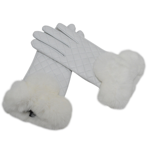 Gants en peau de mouton de haute qualité pour femmes avec poignets en fourrure de lapin, doublure en <span class=keywords><strong>laine</strong></span> pour garder au chaud, gants en <span class=keywords><strong>cuir</strong></span> pour l'extérieur, pour l'hiver - Product Image 1