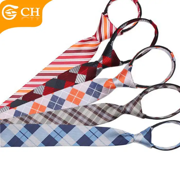 OEM ODM-corbatas tejidas con estampado a cuadros escoceses, corbata ajustada de poliéster, corbatas escolares personalizadas con cremallera para niños