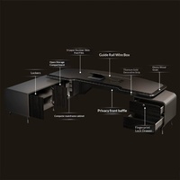 Bureau de direction design créatif avec éclairage LED, en bois écologique, élégant, moderne et luxueux pour PDG, patron, manager, superviseur