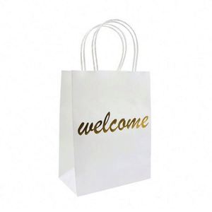 Welcome <b>Bags</b> Gold Foil Kraft Paper <b>Bags</b> with Handle Gift <b>Bags</b> for Retail Wedding Party Baby Show - Product Image 1