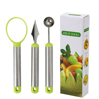 3-delige set fruitplankgereedschap van roestvrij staal, watermeloenbolletjesvormer, meloenschep, fruitsnijder, snijmes voor fruitdecoratie