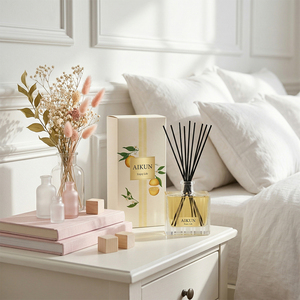 Aikun Bedroom Home Custom Cream Fruit Pattern Box Lemon Neroli IP12 200Ml Clear Square Glass Reed <b>Diffuser</b> Set For Bedside Table - Product Image 1