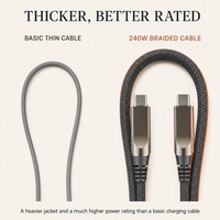 Câble USB-C vers USB-C tressé en nylon 240W PD 3.1 à charge rapide avec affichage de puissance pour configuration de bureau de designer