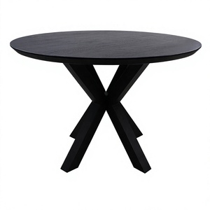 Modern Minimalist Round Dining <b>Table</b> with Metal Legs Stable Solid Mango <b>Wood</b> <b>Top</b> 4-Seater Dining Room Furniture - Product Image 2