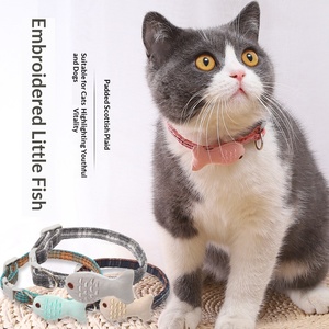 물고기 참과 종이 달린 땋은 고양이 목걸이, 조절 가능한 부드러운 수공예 애완동물 목걸이 (고양이, 새끼 고양이용) - Product Image 2