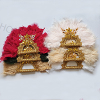 Éventail de mariée blanc à plumes, orné de dentelle dorée, style africain, idéal pour les mariées et les demoiselles d'honneur.