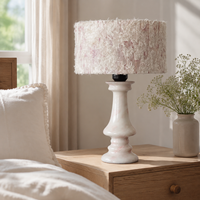 Lampe de table WeiVibe en marbre rose crème avec abat-jour en tissu E27, lampe de chevet en pierre naturelle pour chambre à coucher, hôtel et villa