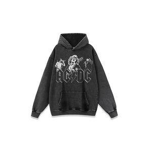 Felpa con Cappuccio Vintage Effetto Acid Wash, Grafica Retrò di <span class=keywords><strong>Band</strong></span> <span class=keywords><strong>Rock</strong></span>, Streetwear Harajuku, Oversize e Distressed - Product Image 1