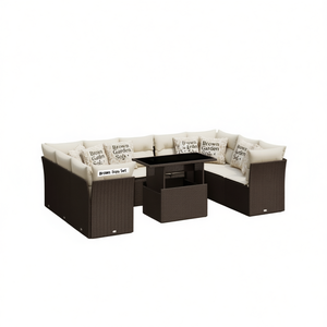 Ensemble de canapés de jardin en rotin brun, sectionnel, avec coussins, imperméable, design contemporain - Product Image 1