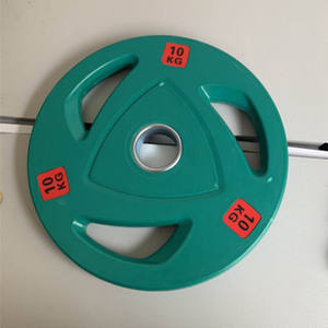 PINJIAN Haltère en fonte recouvert de caoutchouc à 3 trous avec poignée, plaque de poids pour salle de sport - Product Image 4