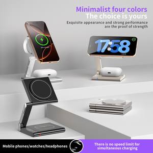 Caricatore Wireless Magnetico Pieghevole 4 in 1 a Forma di <span class=keywords><strong>Z</strong></span> in Metallo Certificato per Dropshipping, Supporto Multifunzionale con Luce, 15W - Product Image 4