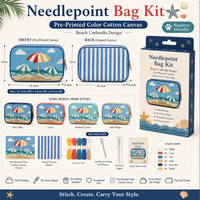 Kit de sac pochette à broder soi-même pour parapluie de plage, en toile de coton imprimée, avec fermeture éclair sur trois côtés, pour adulte