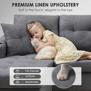 Canapé modulaire moderne 4 places pour salon, avec chaise longue réversible en forme de L, en tissu lin - Product Image 5